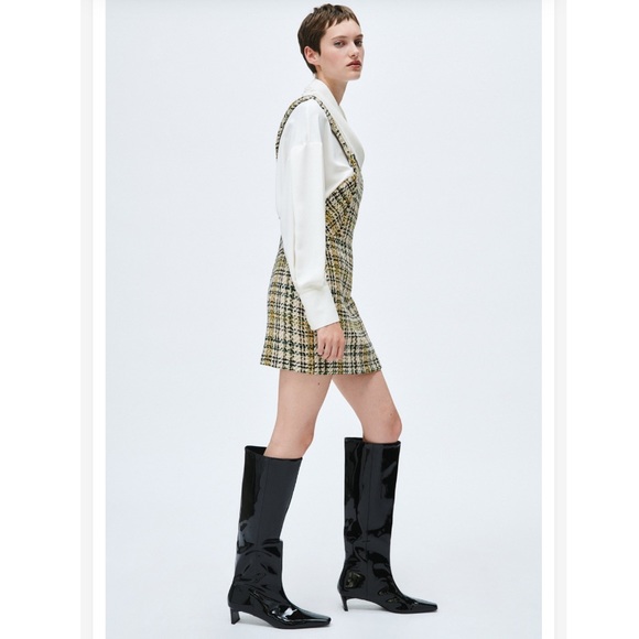 ZARA TEXTURED PLAID PINAFORE DRESS - Picture 2 of 13